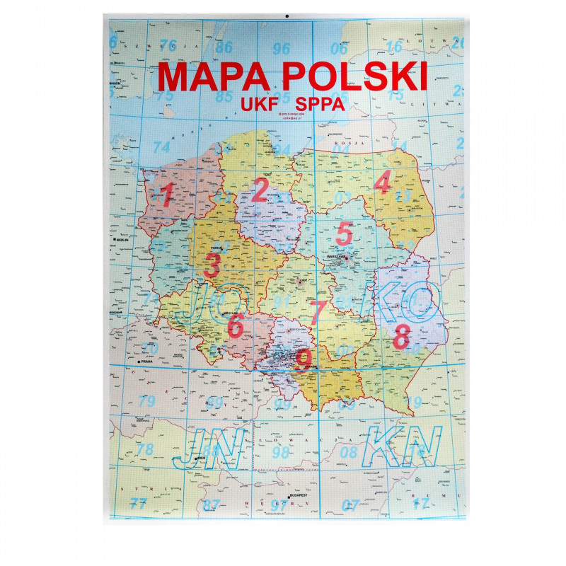 Mapa Polski z lokatorami i podziałem na okręgi  68 x 48cm