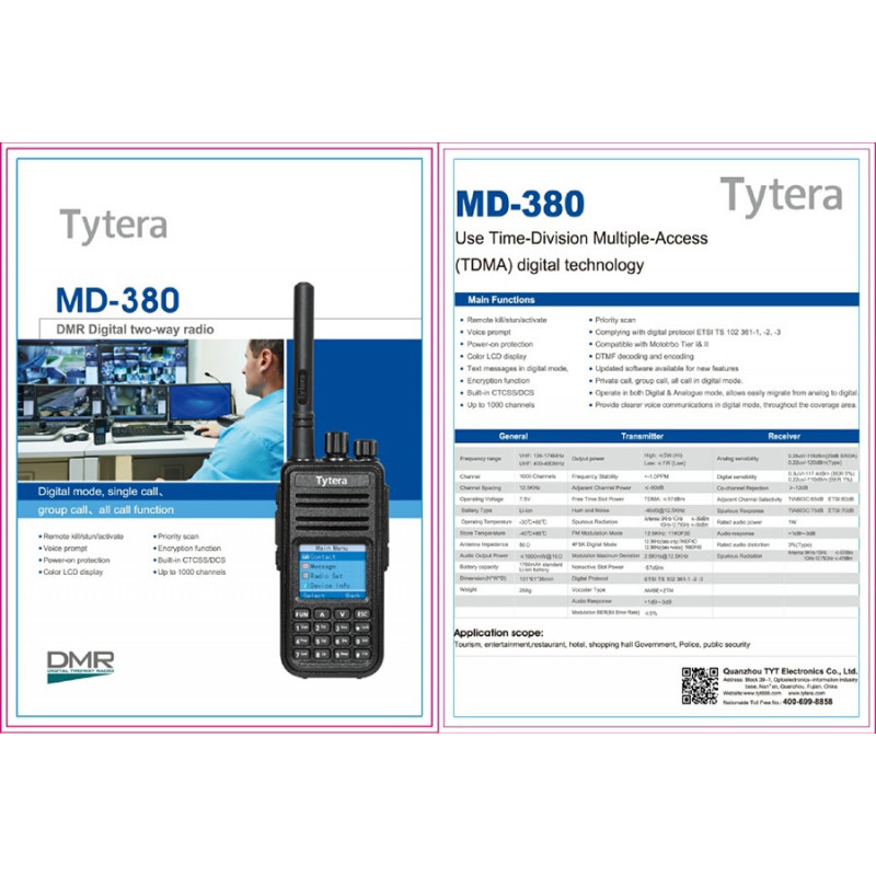 TYT MD-380 UHF DMR Jednopasmowy Radiotelefon Kompatybilny Z MotoTRBO ...