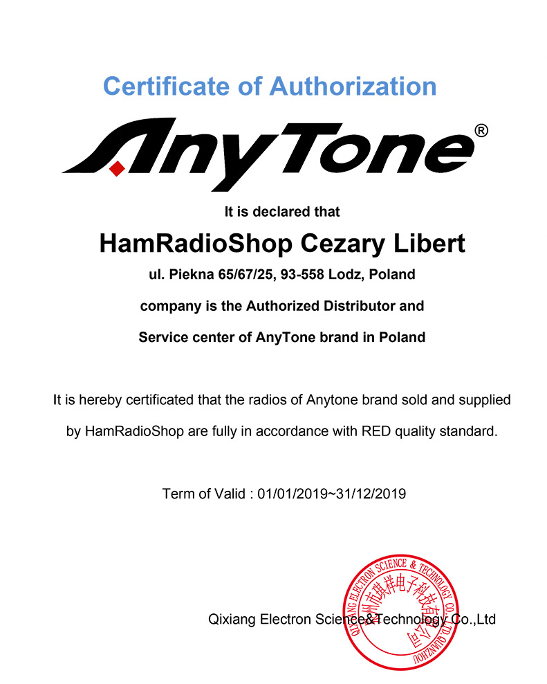 Certyfikat autoryzacji AnyTone